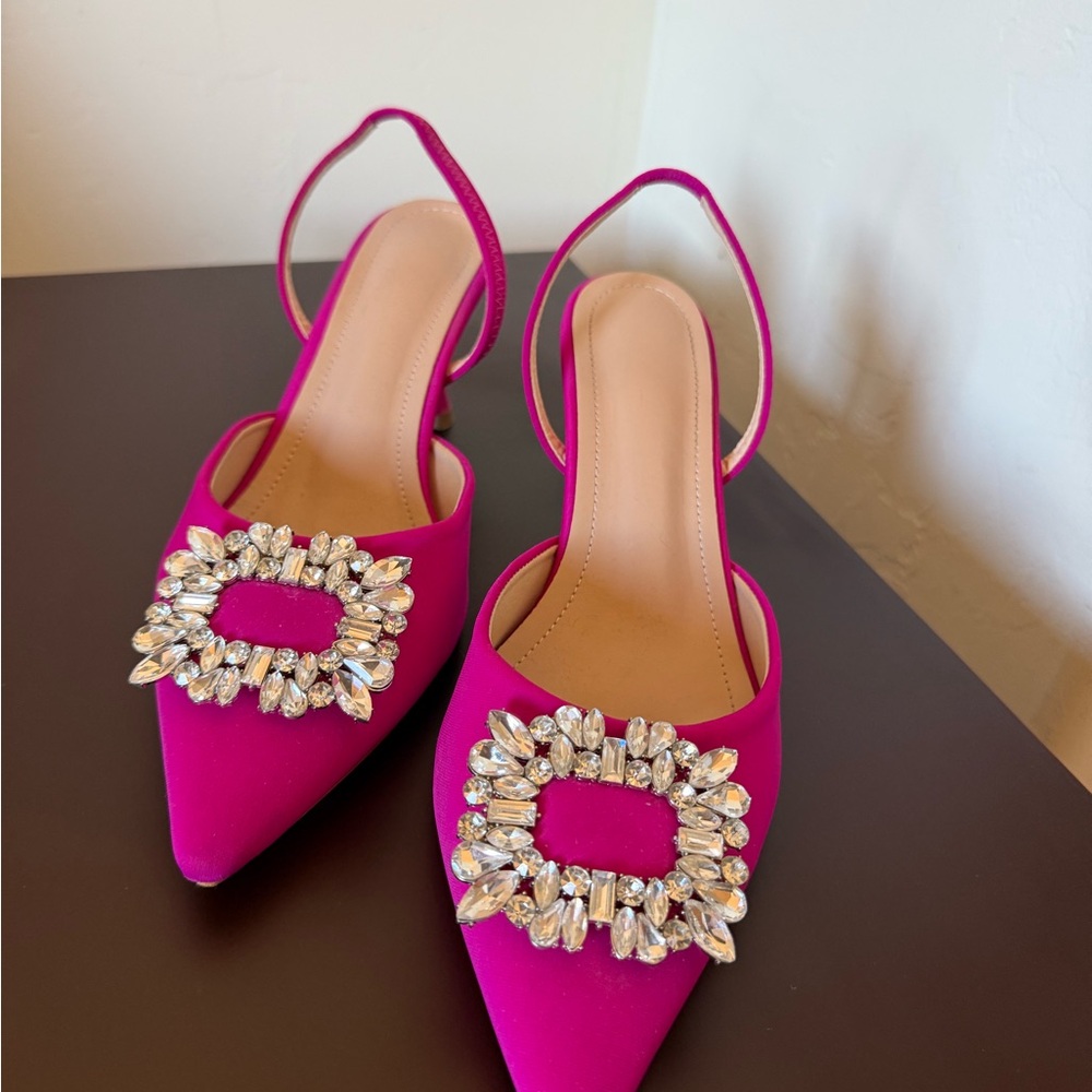 Rhinestone Decor Stiletto Heeled
Slingback Pumps